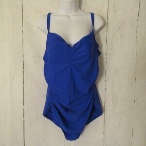 Lands End Swimsuit XL 18 Blue One Piece Ruched Modest